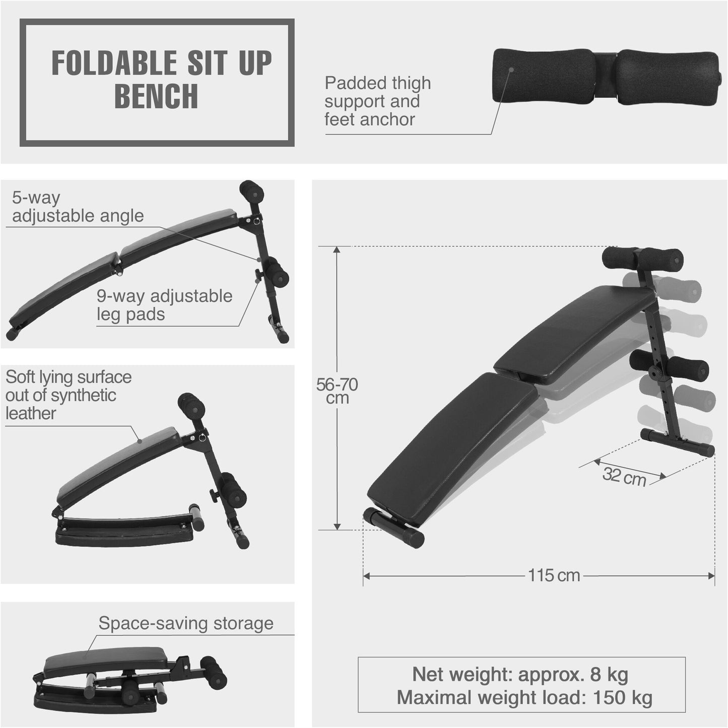 Foldable Sit Up Bench Black