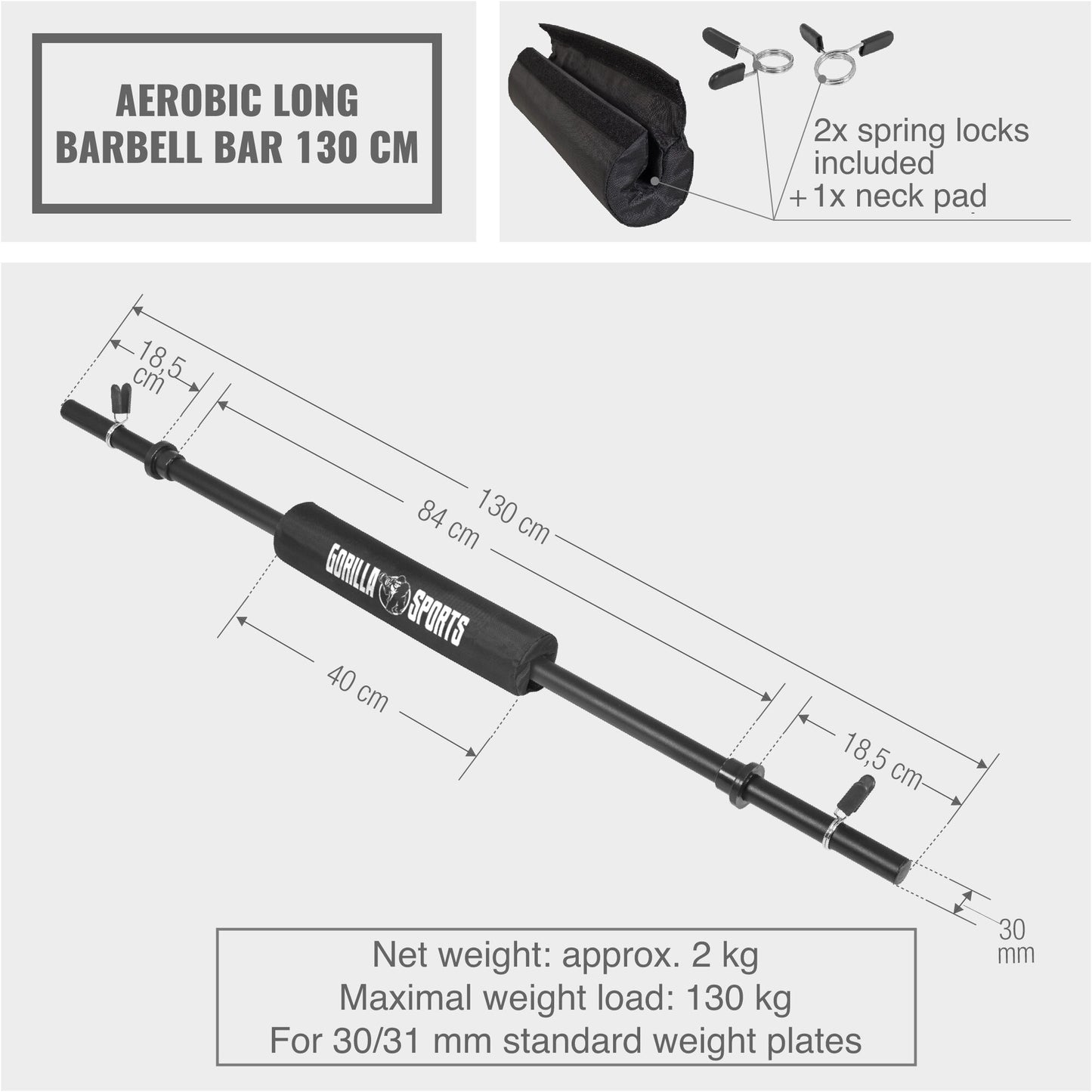 Barbell Bar 130 cm with Neck Pad