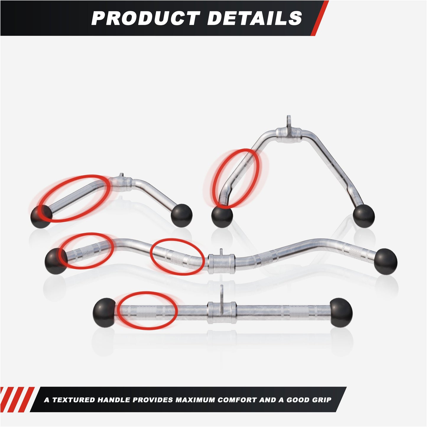 Cable Attachment Set with Triceps, SZ Curl, and Rowing Handles