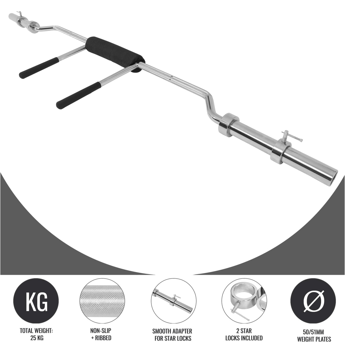 Olympic Safety Squat Bar 50/51 mm, Chrome/Black