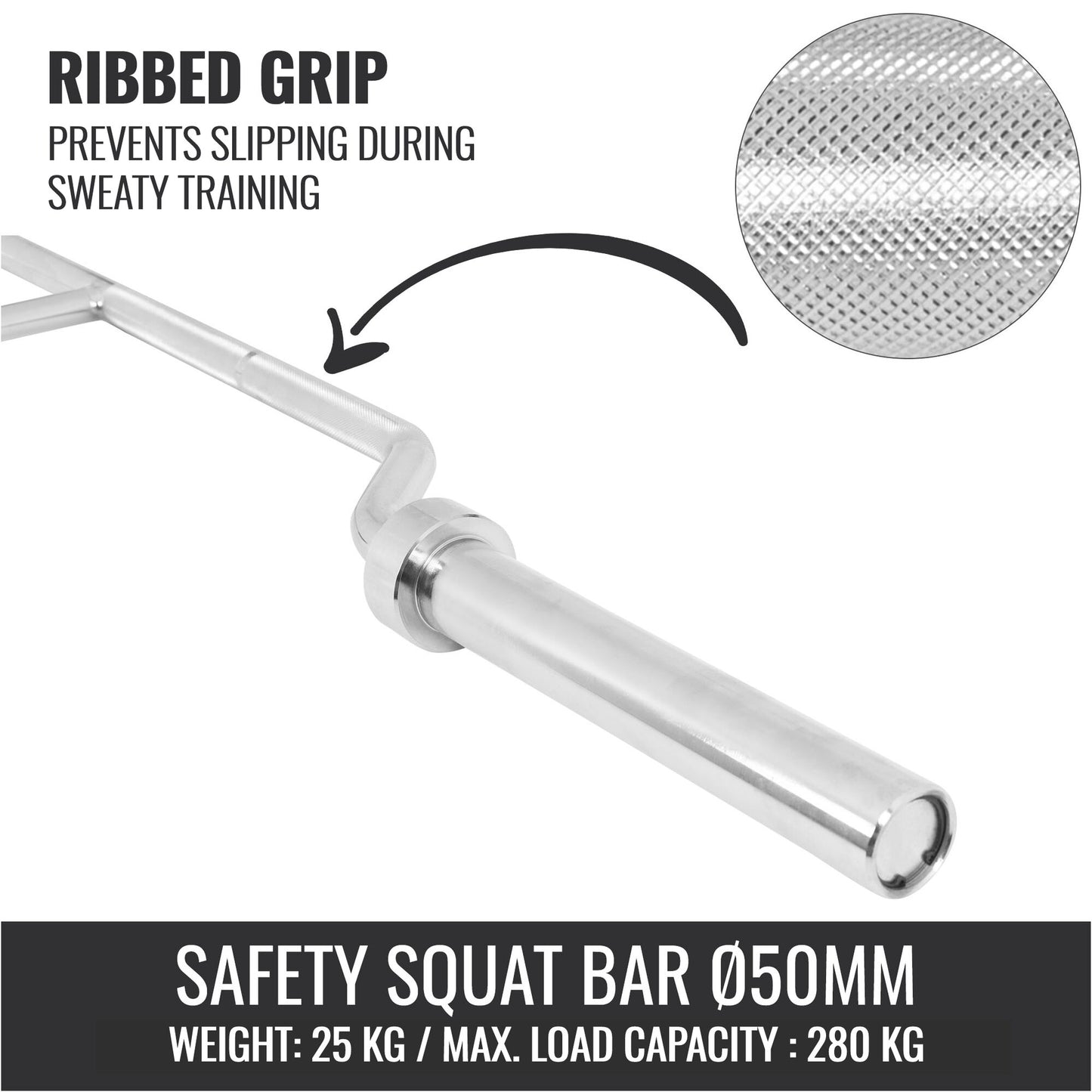 Olympic Safety Squat Bar 50/51 mm, Chrome/Black
