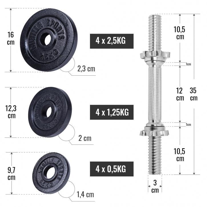 Adjustable Weight Set in Cast Iron 22 kg 2 in1