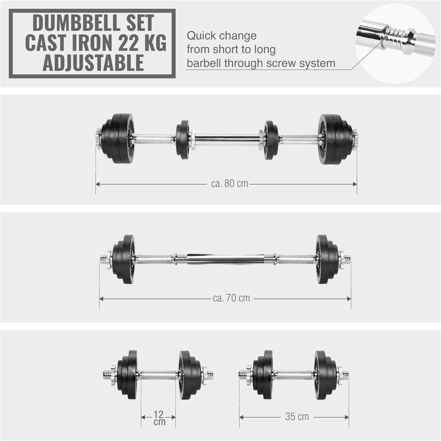 Adjustable Weight Set in Cast Iron 22 kg 2 in1