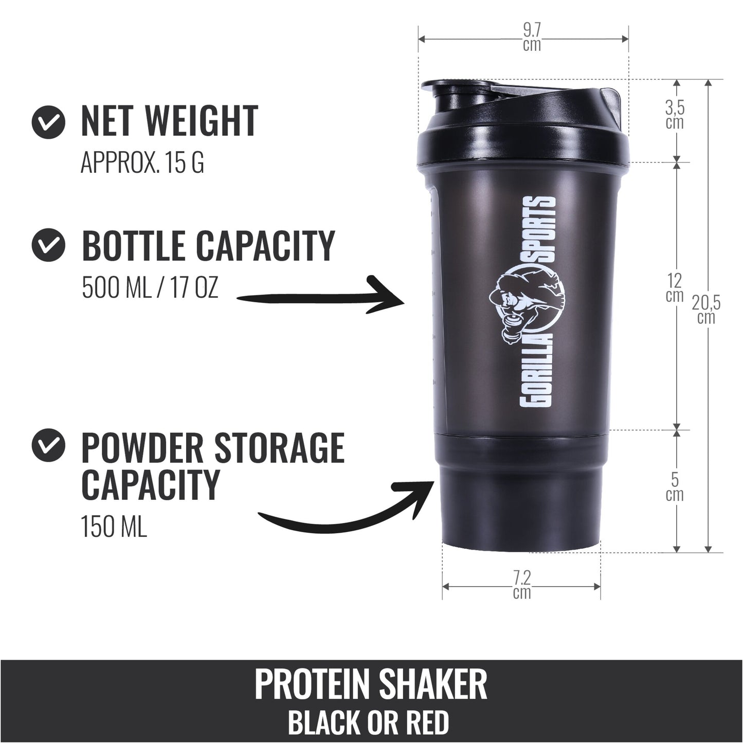Protein Shaker 500 ml with Powder Compartment