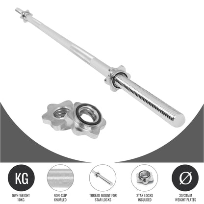 Chrome Barbell Bar 170 cm with Star Collars, Silver/Black