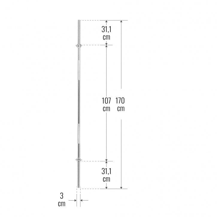 Chrome Barbell Bar 170 cm with Star Collars, Silver/Black