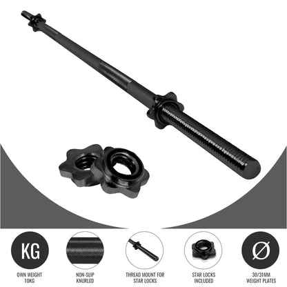 Chrome Barbell Bar 170 cm with Star Collars, Silver/Black