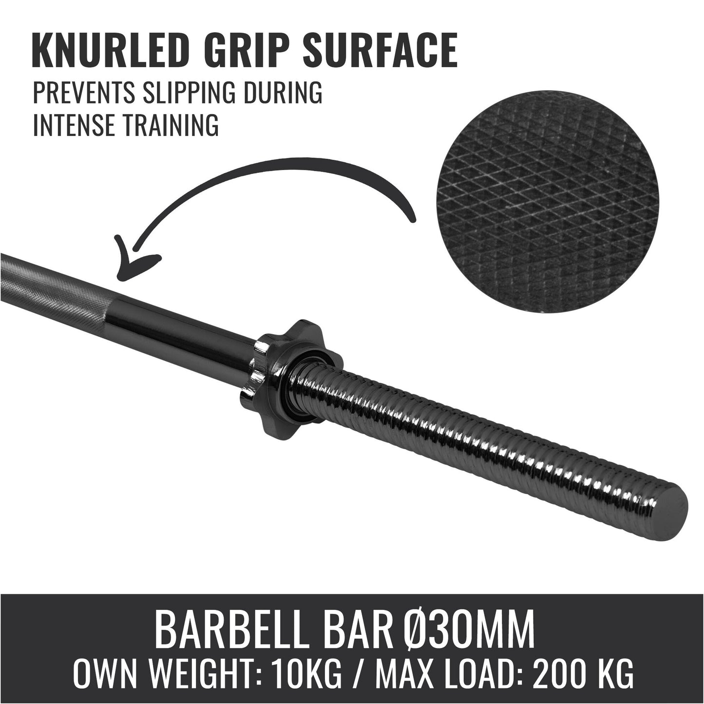 Chrome Barbell Bar 170 cm with Star Collars, Silver/Black