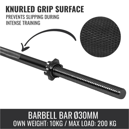 Chrome Barbell Bar 170 cm with Star Collars, Silver/Black