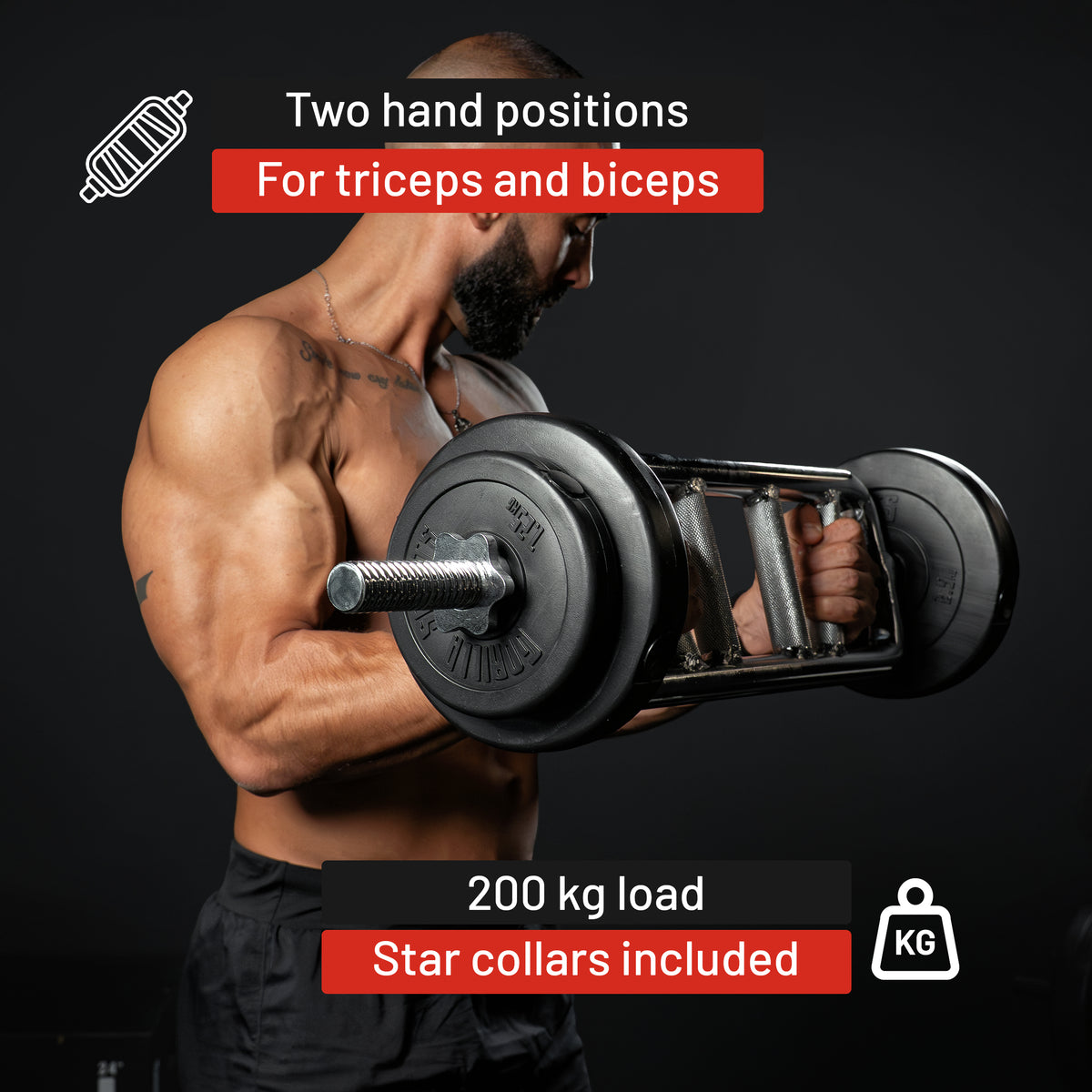 Multi-Grip Triceps Trainer Chrome Bar with Star Collars