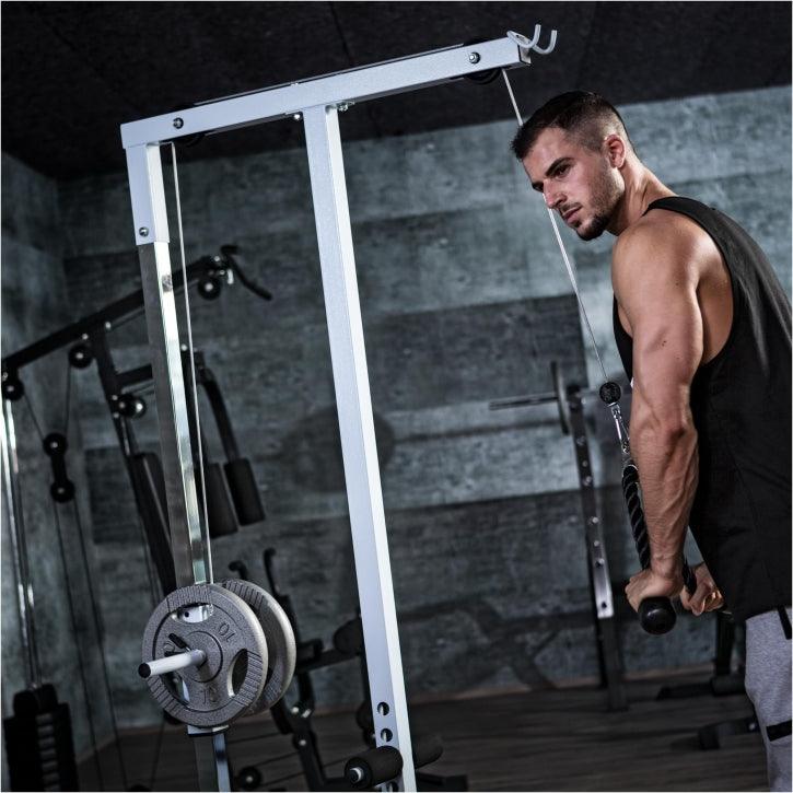 Lat pull-down station in white/black – Gorilla Sports