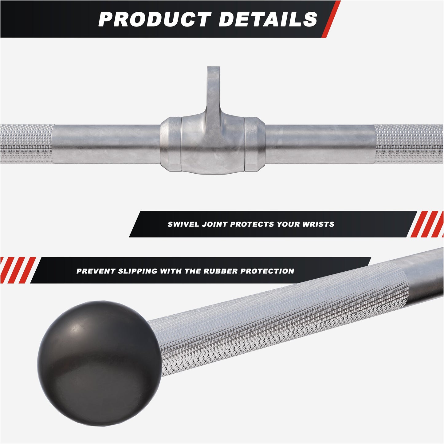 Revolving Lat Pulldown Bar with Rubber Ends in Chrome