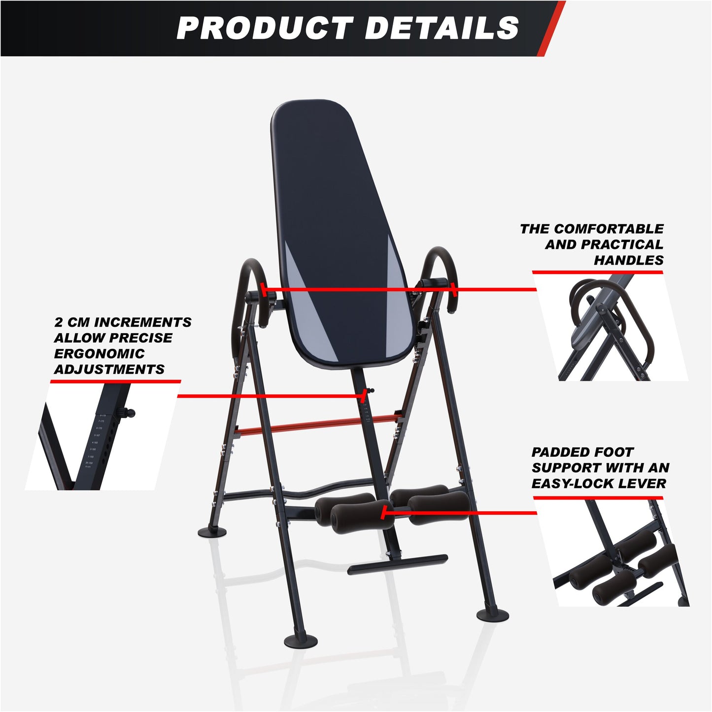 Gravity Inversion Table Black/Silver/Red