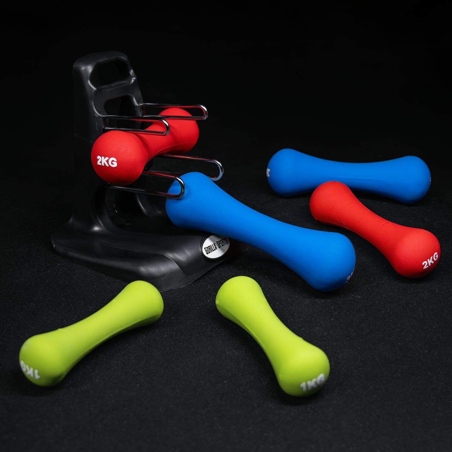 Neoprene Dumbbell Set 12 kg with Stand
