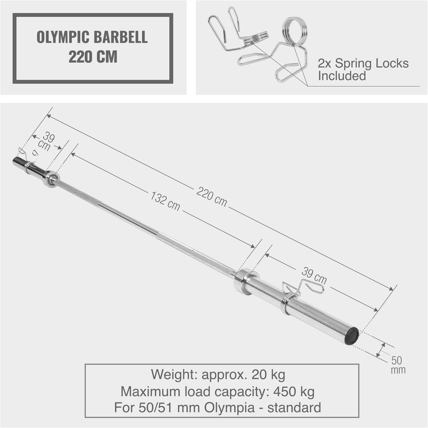 Olympic Barbell Bar 220 cm (7.2 ft)