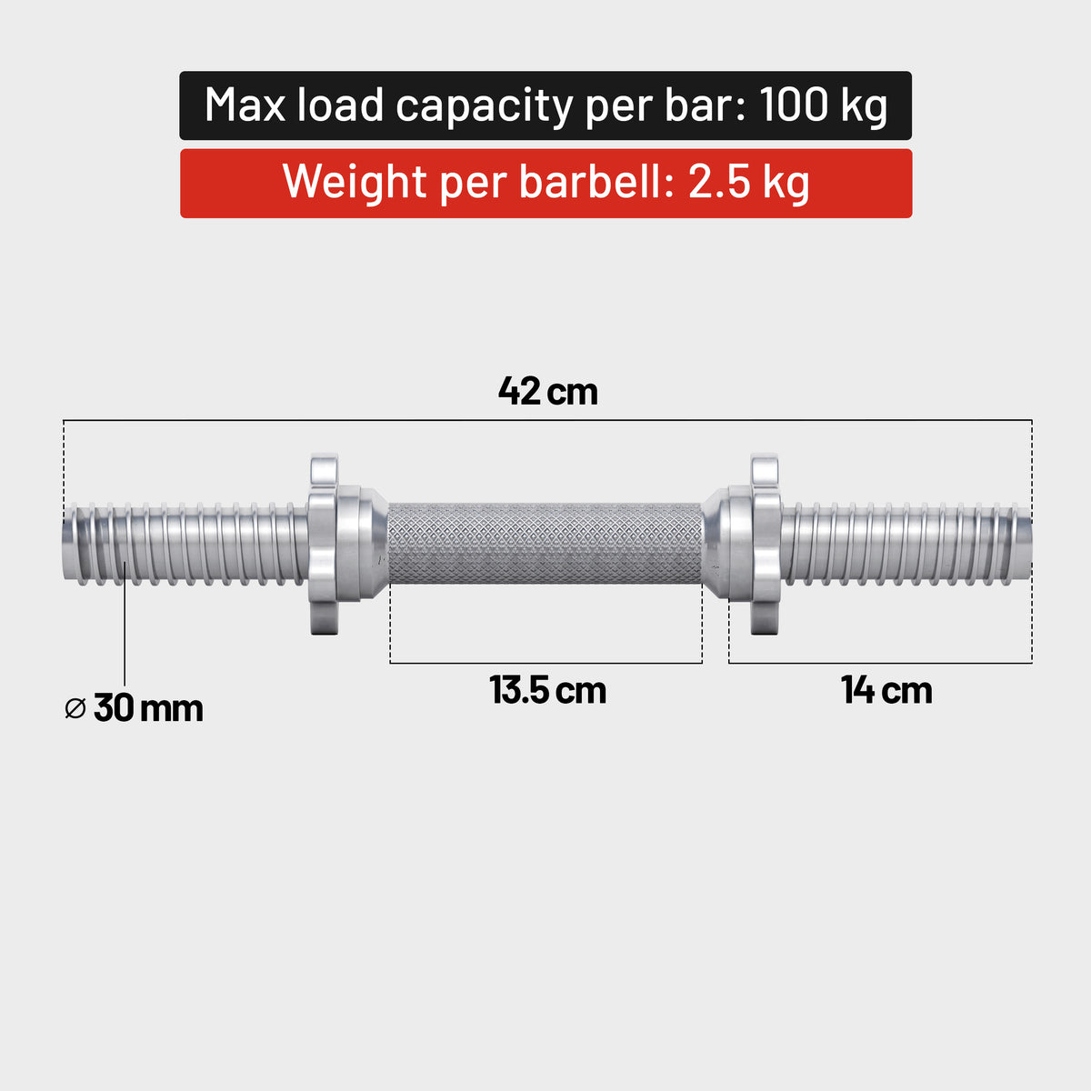 Dumbbell Bars 42 cm with Star Collars (Set of 2), 30 mm