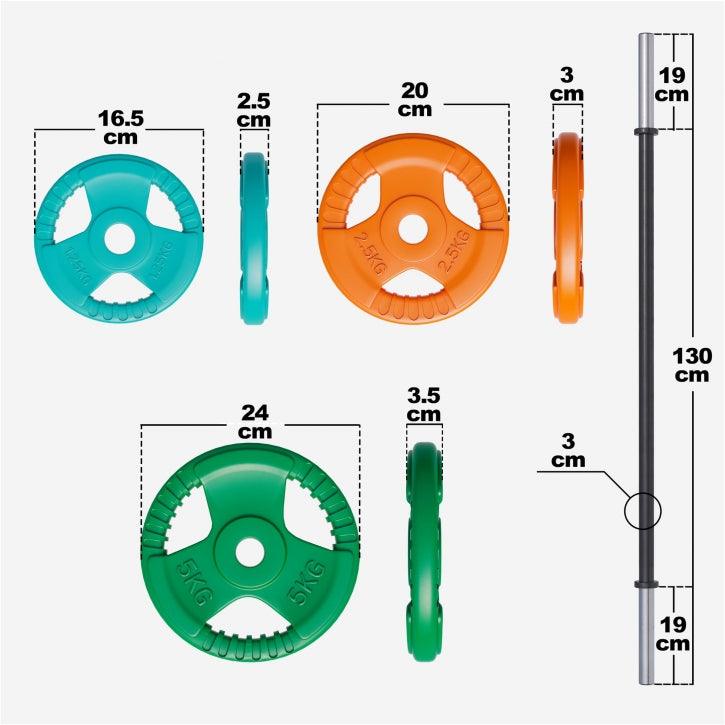 Barbell Weight Set with Rubber Grip Plates 19.5 kg