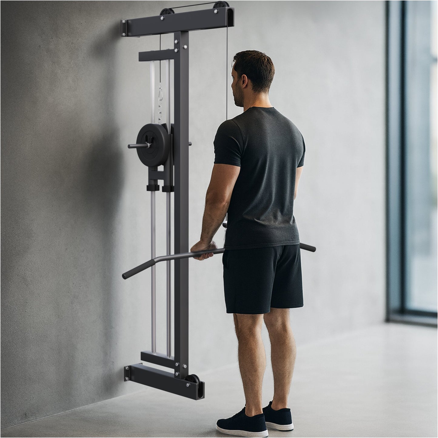 Wall Mounted Lat Pulldown Tower Black