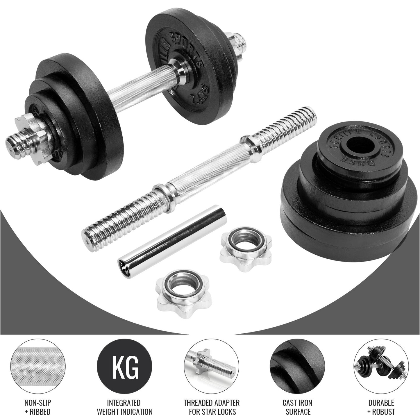 Adjustable Weight Set in Cast Iron 22 kg 2 in1