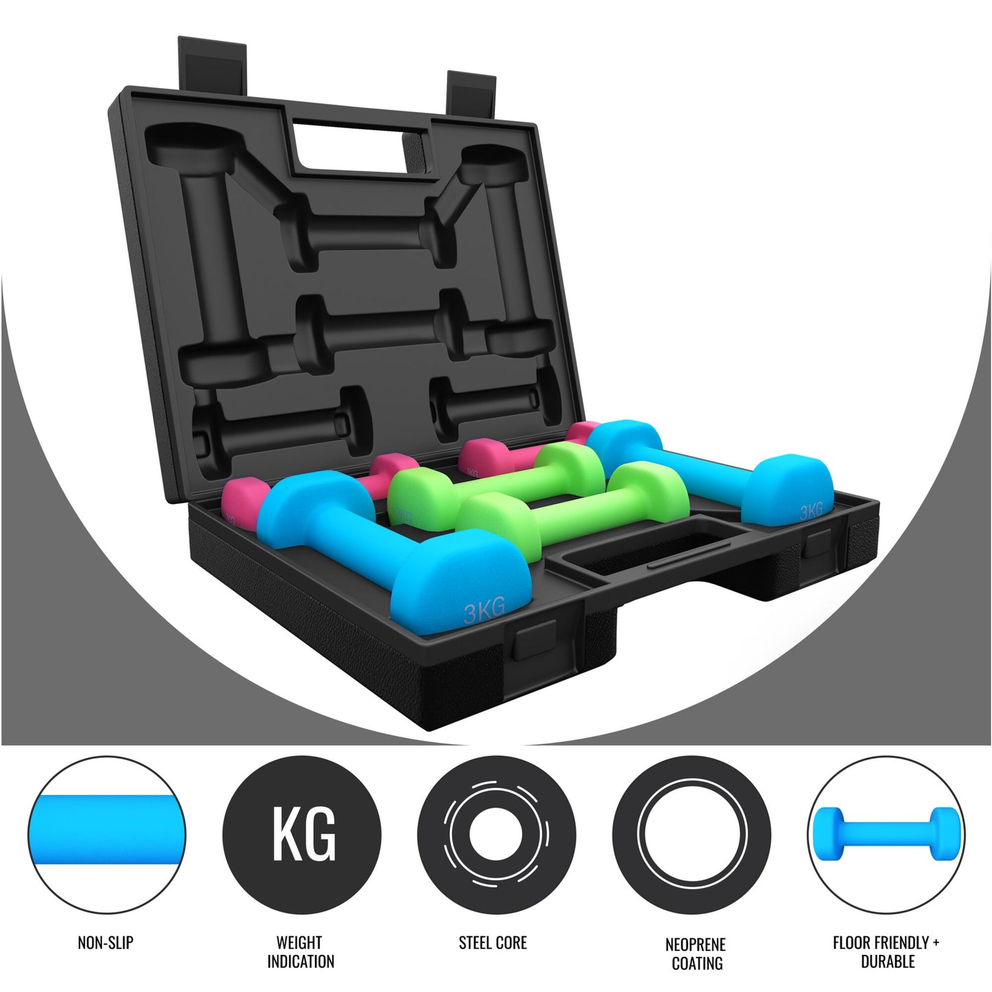 Aerobic Dumbbell Set with Case - 12 kg