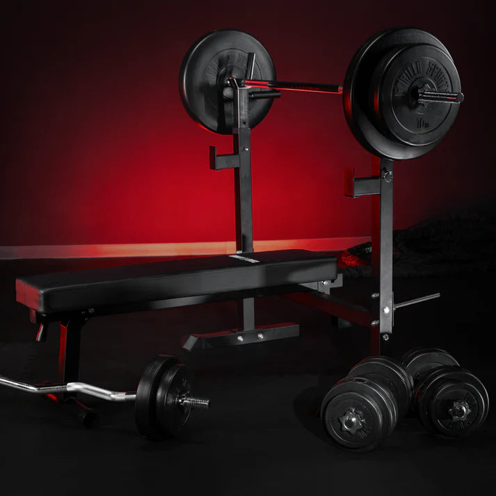 Weight Bench with Barbell Rack in Black