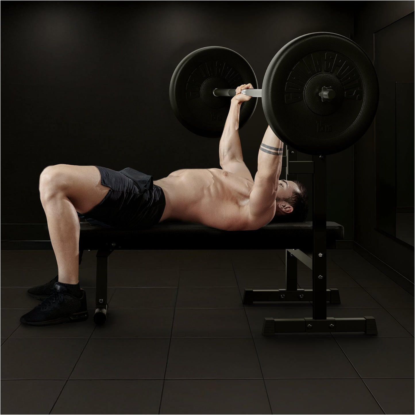 Weight Bench with Barbell Rack in Black
