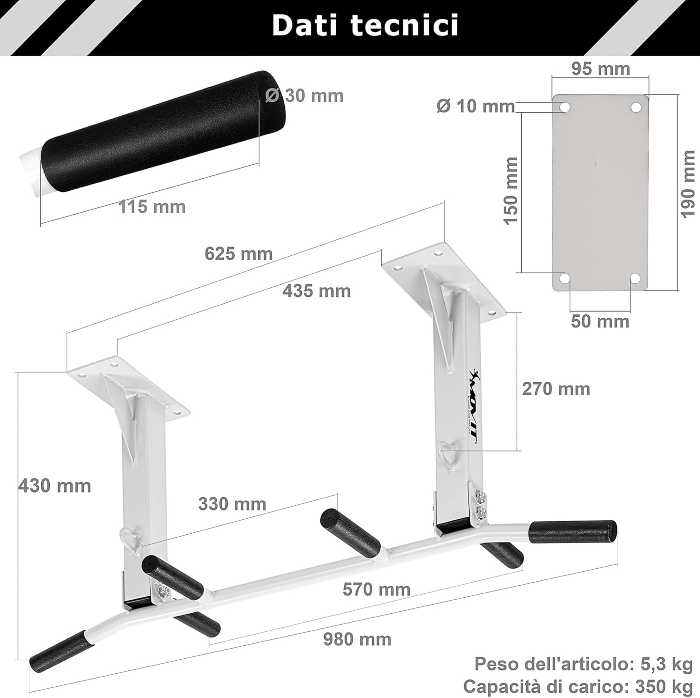 Pull-Up Bar Ceiling-Mounted - Black/White
