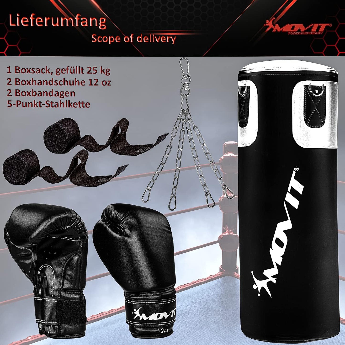 Boxing Set incl. Punching Bag, Boxing Gloves and Bandages