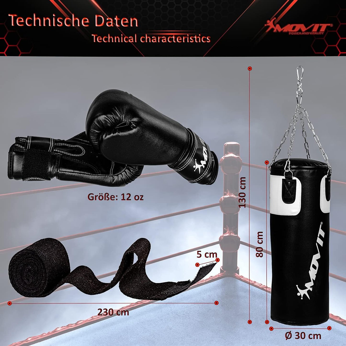 Boxing Set incl. Punching Bag, Boxing Gloves and Bandages
