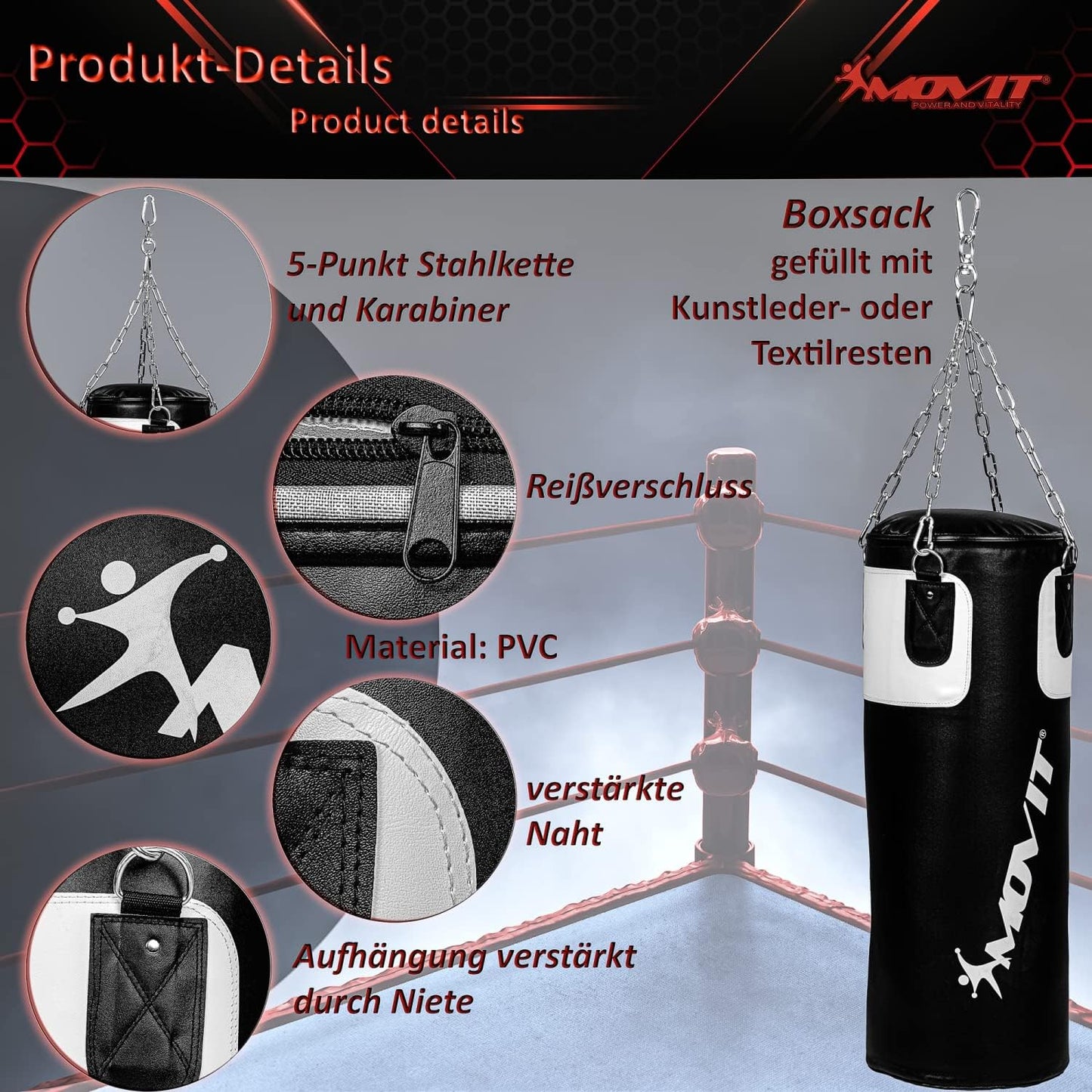 Boxing Set incl. Punching Bag, Boxing Gloves and Bandages