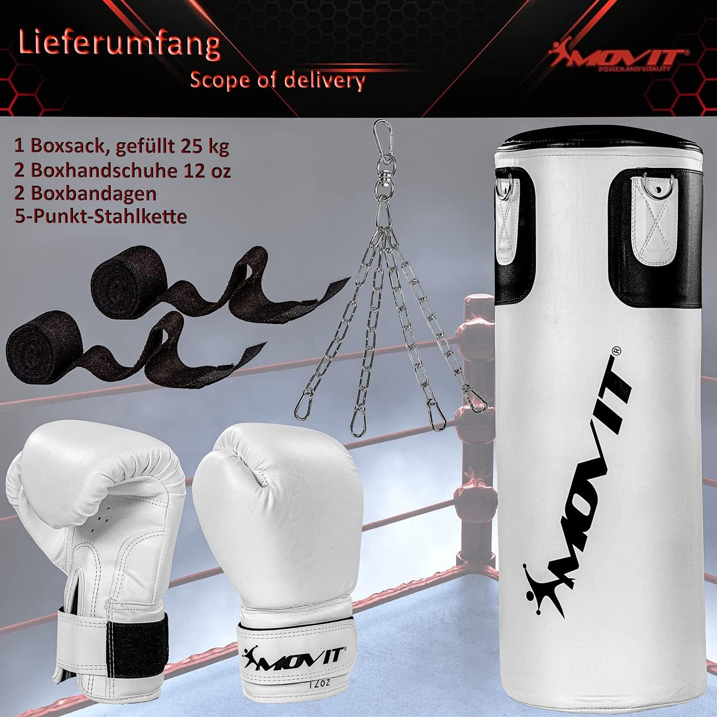 Boxing Set incl. Punching Bag, Boxing Gloves and Bandages