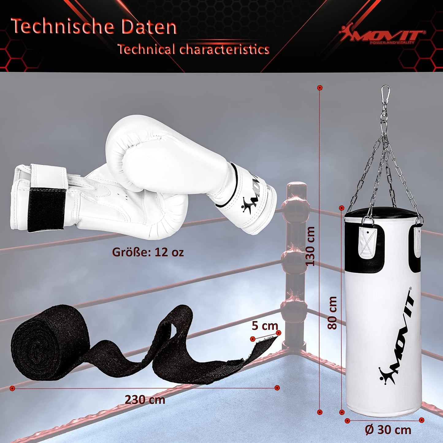 Boxing Set incl. Punching Bag, Boxing Gloves and Bandages
