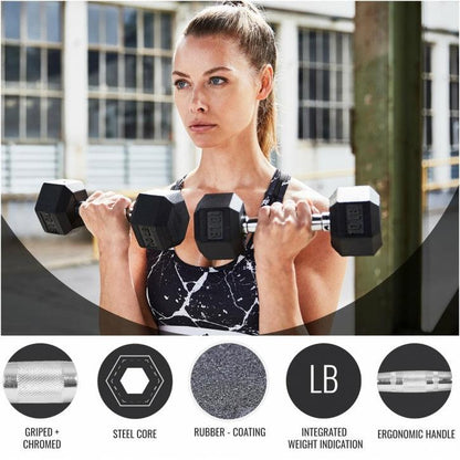 Hexagon Rubber Dumbbell 5 - 60 lb (2.3 - 27.2 kg)