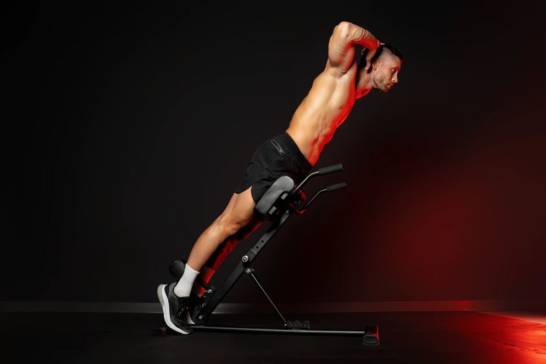 Athlete training on hyperextension bench in home gym setup 
– build your home gym with smart, space-conscious essentials
