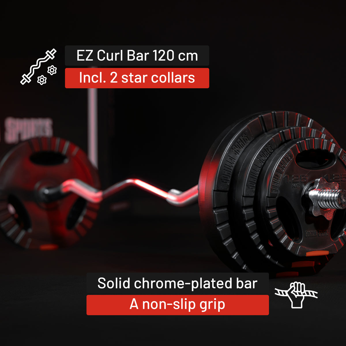 EZ Curl Bar 120 cm (4 ft) with Star Collars, Silver/Black