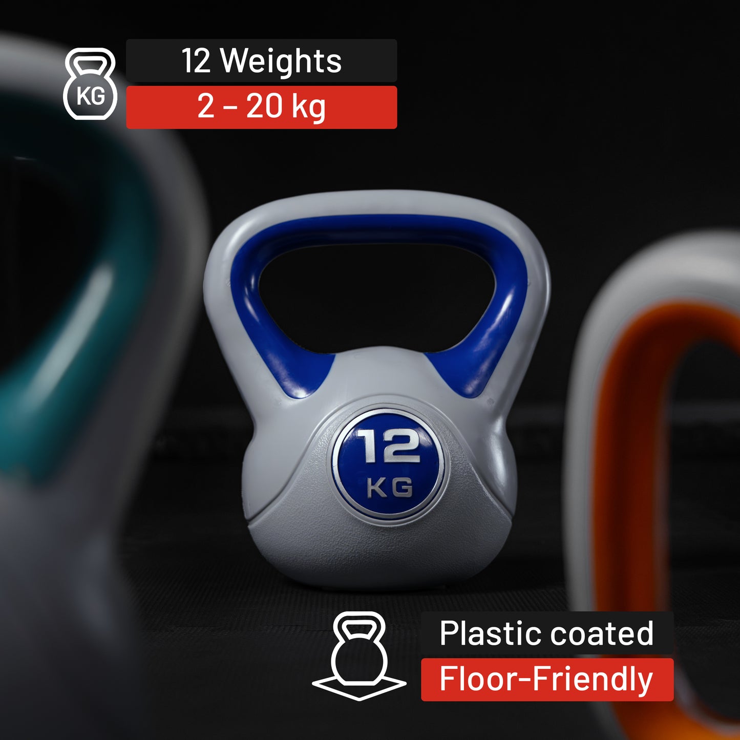 Plastic Coated Kettlebell 2 - 20 kg or in Set