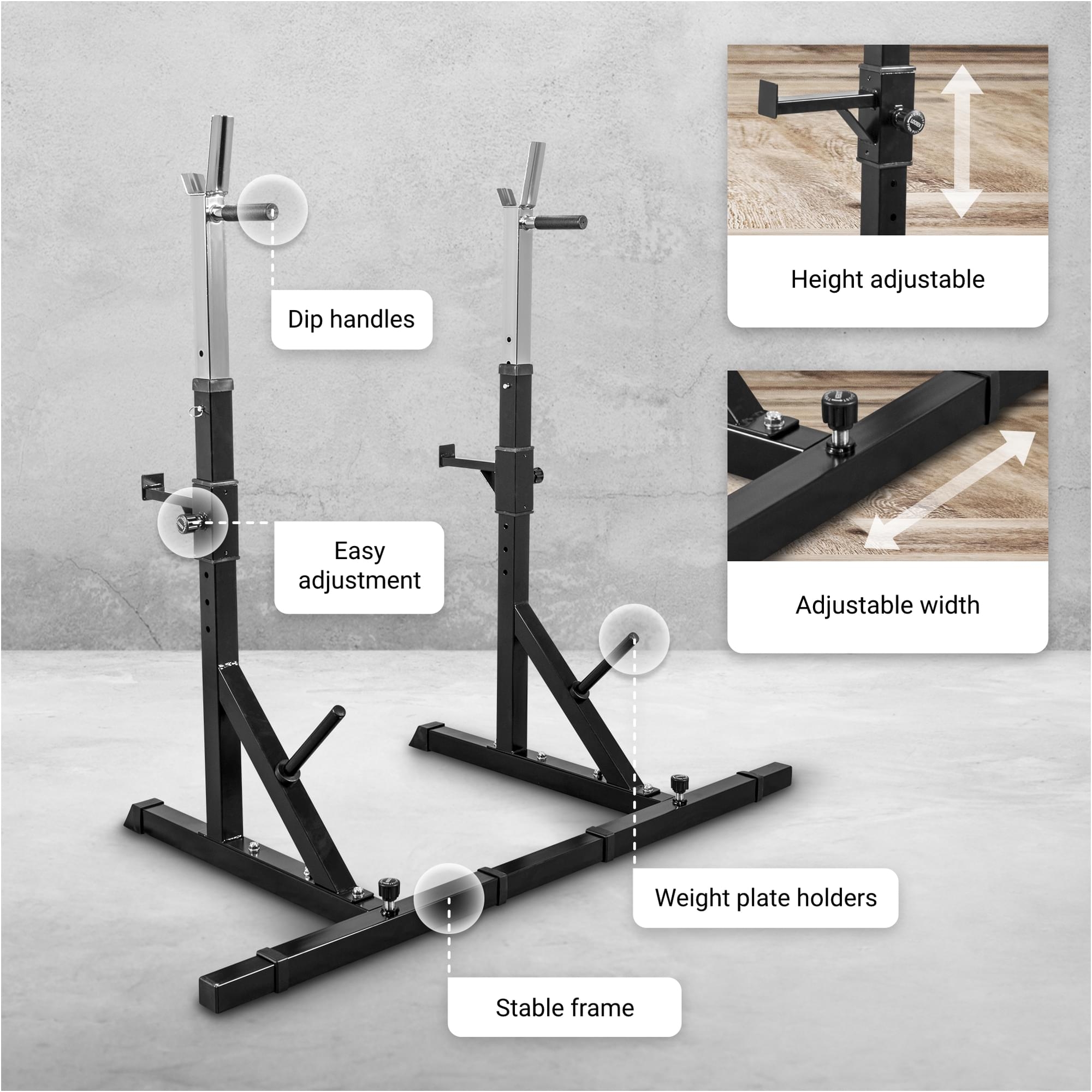 PLAYH Dumbbell Stand Barbell Rack Gorilla Sports Squat Rack Squat Stand Adjustable Height Bench Press Stand For Weight Lifting Bench Strength Training Home Gym,Max Load 300 KG 